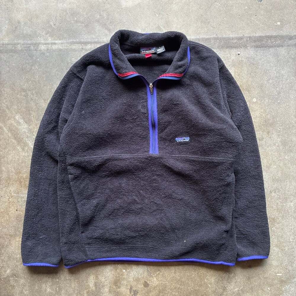 Vintage FA 2005 Patagonia Synchilla Marsupial 1/4 Zip Fleece Purple Trim Large